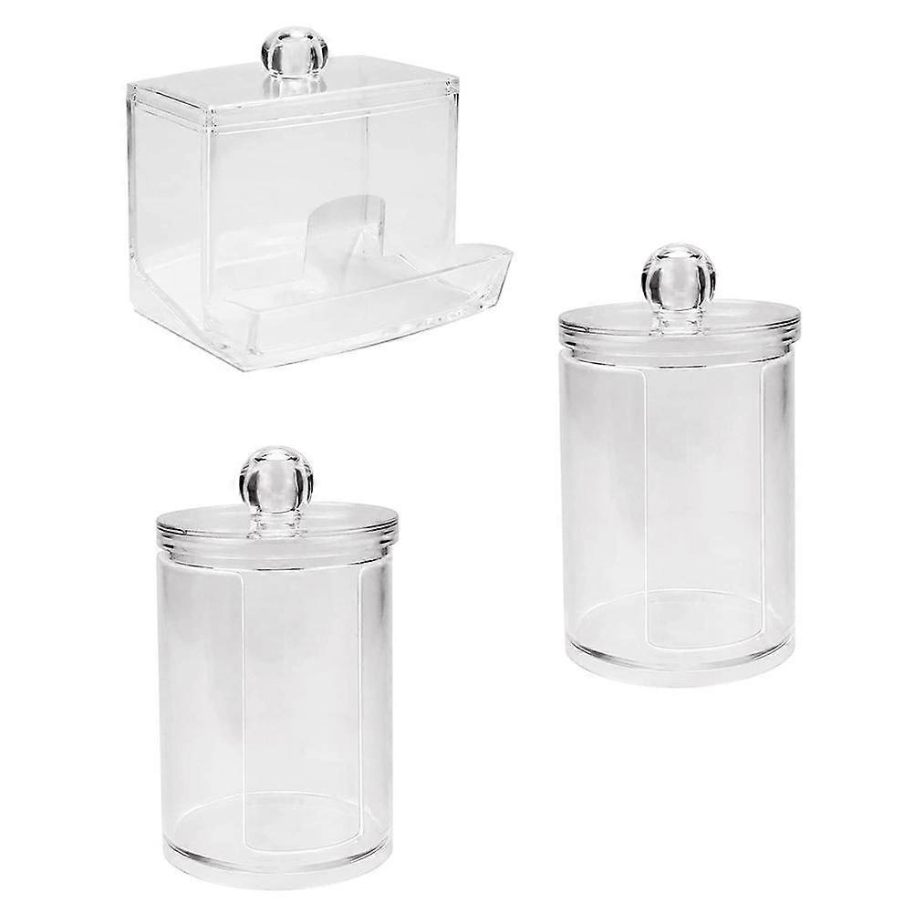Transparent Storage Boxes for Cotton Swabs Makeup Balls and Small Items with Protective Lids 3pcs