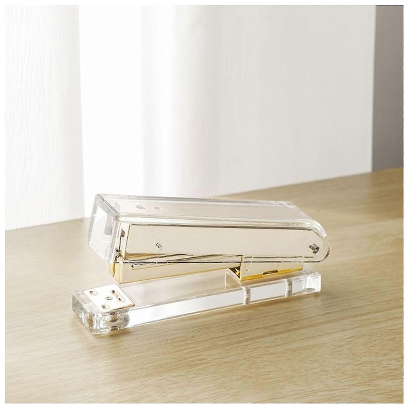 Transparent Stapleless Binder Office Supplies Set 24/6 Binder Clips Gold Desk Accessories