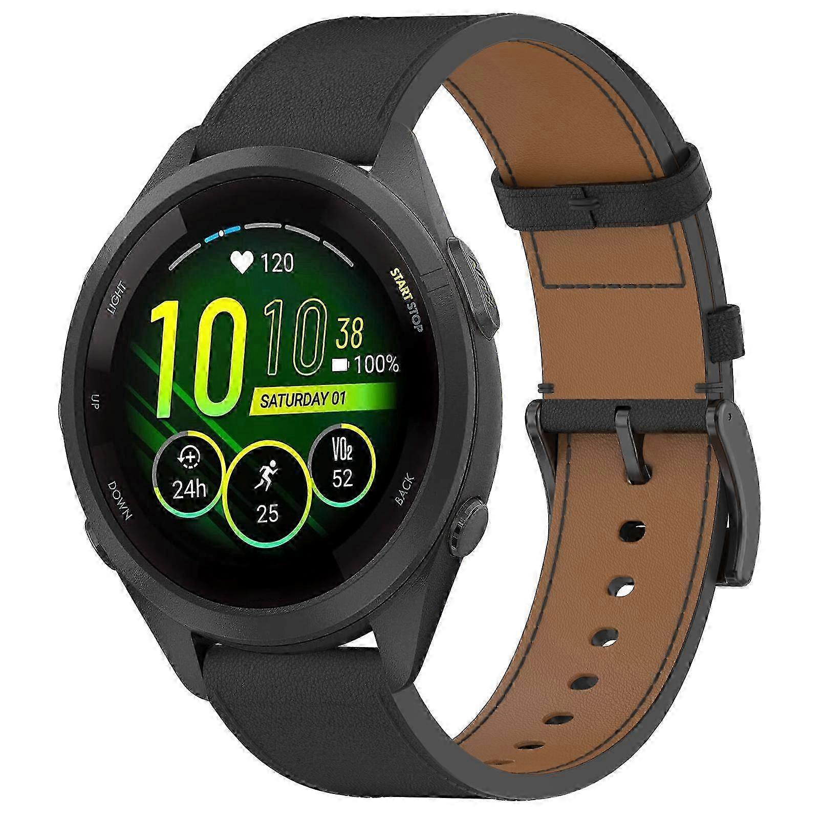 Press Button 18mm Leather Watch Band For Garmin Forerunner 265S