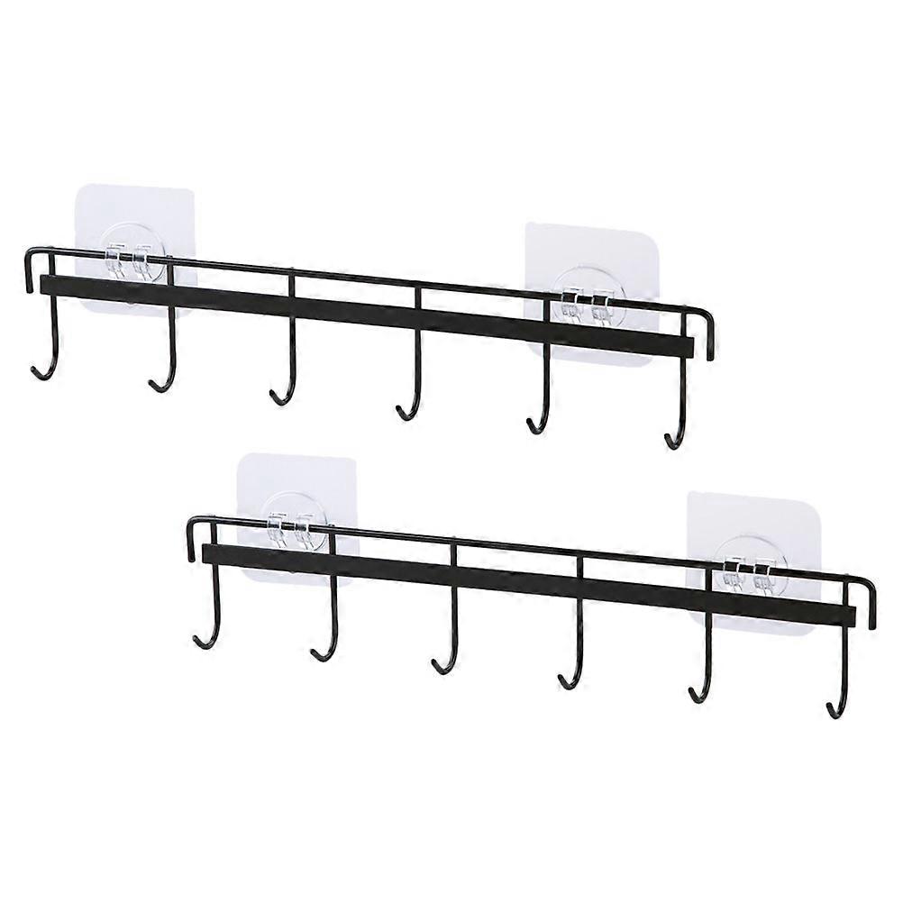 2Pcs No Punch Hangers Kitchen Hook Set 6 Hooks for Utensils (Assorted Color)