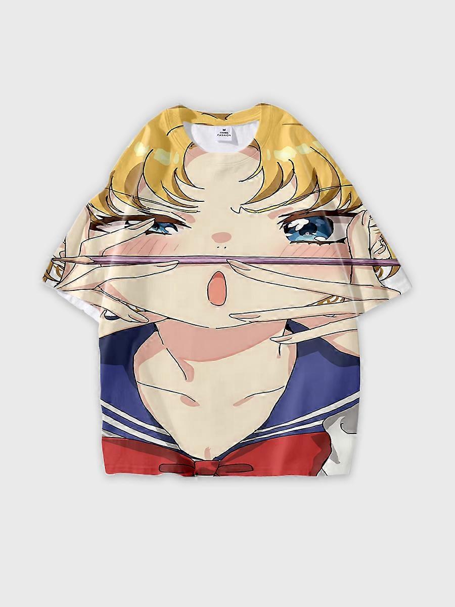 T-shirt round neck Role Pattern loose short sleeve D2339