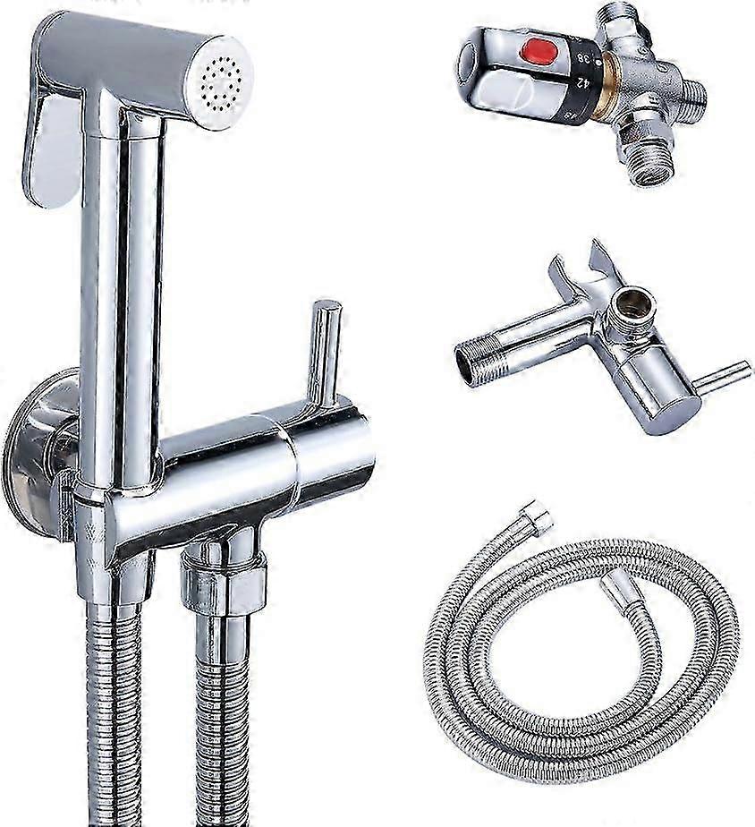 Handheld Bidet Sprayer, Brass, Chrome Finish, Stainless Steel Hose