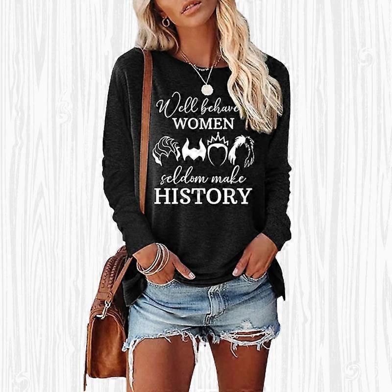 Kvinner Høst Topper Løs Katt Monogram Trykt mønster Kausal Langermet T-skjorte Topp Bluse