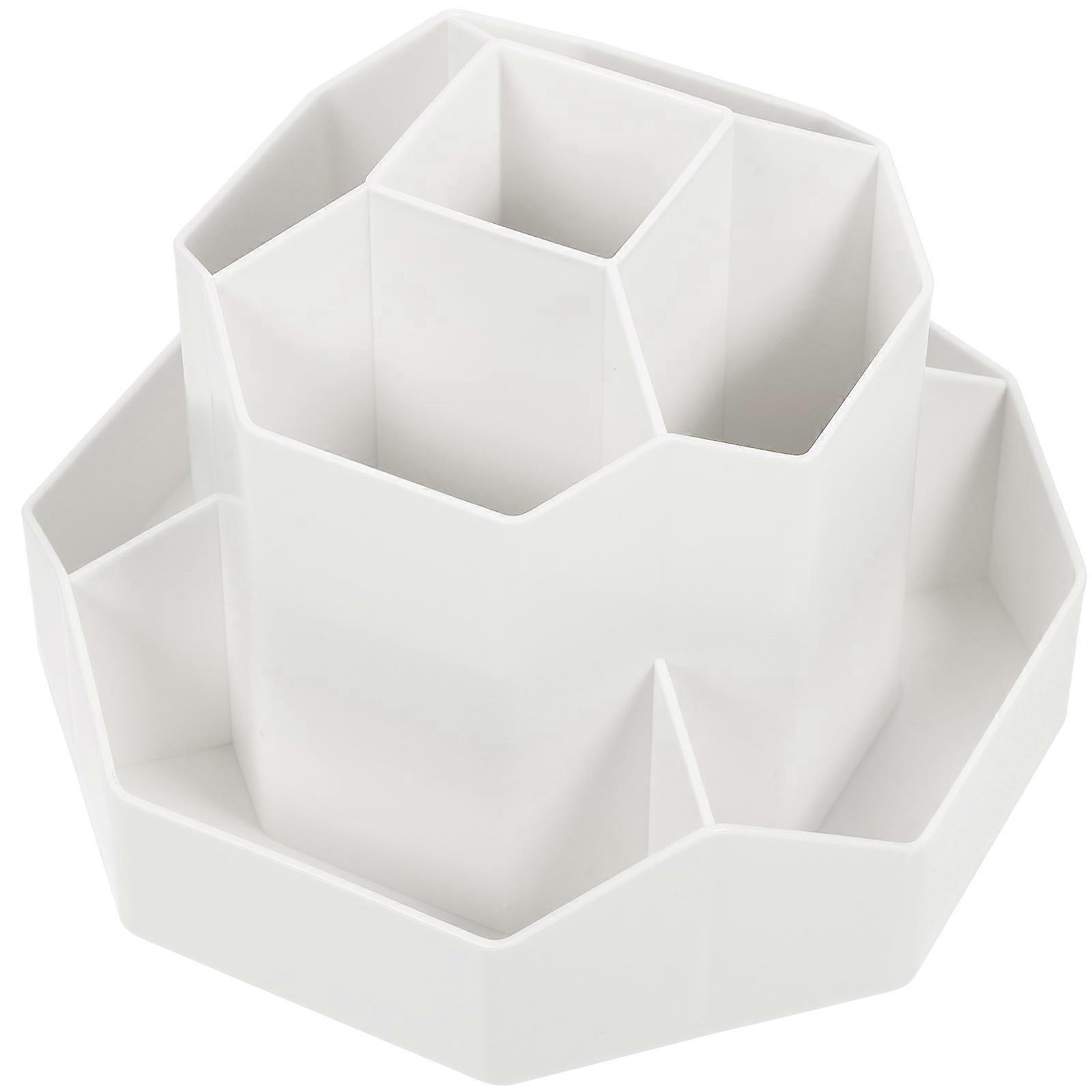 Multifunctional Rotating Holder Organizer For Desk Use Designed For Makeup Brushes In White 1Set