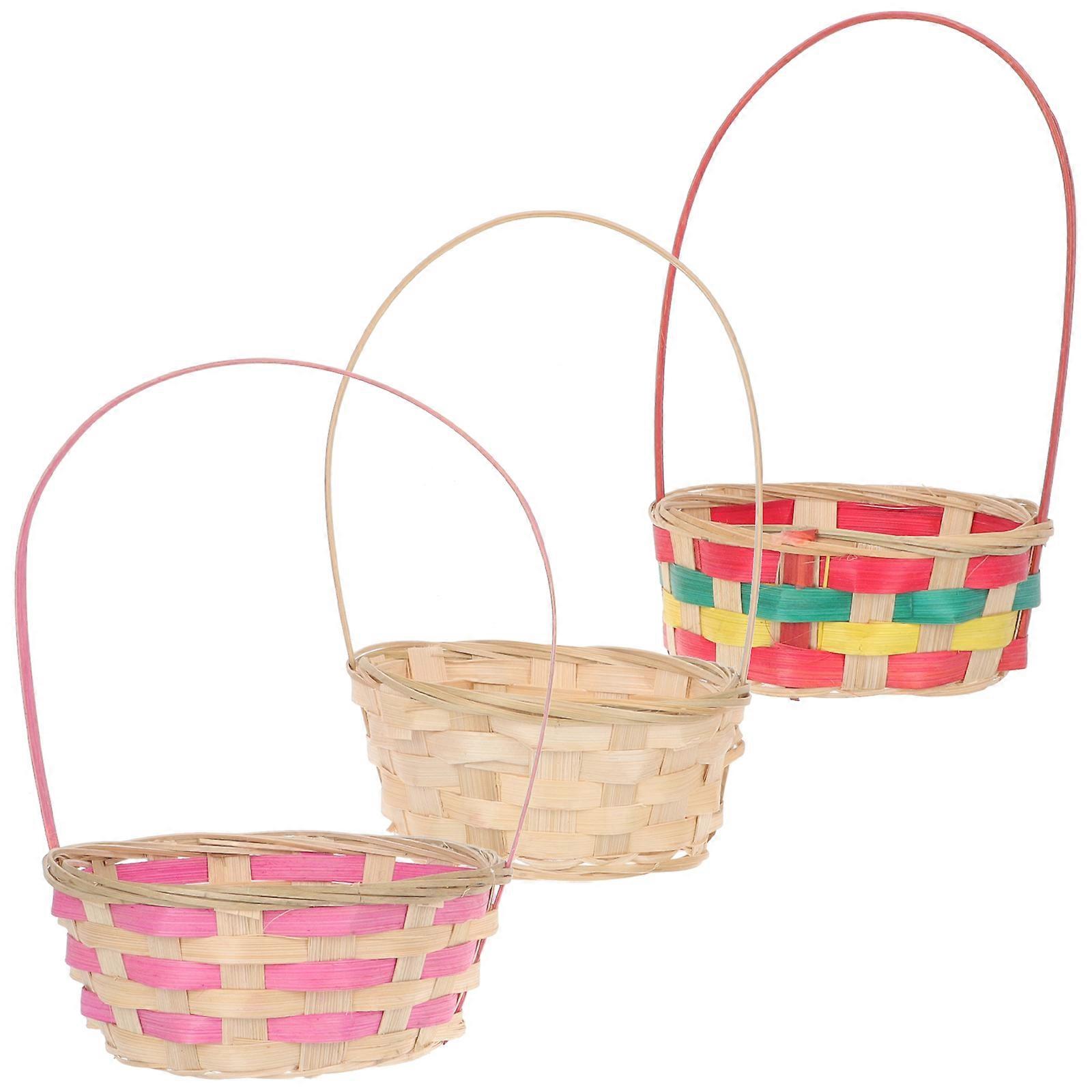 Assorted Color Bamboo Woven Basket with Handle for Party Use and Lightweight 3pcs Small Storage Basket