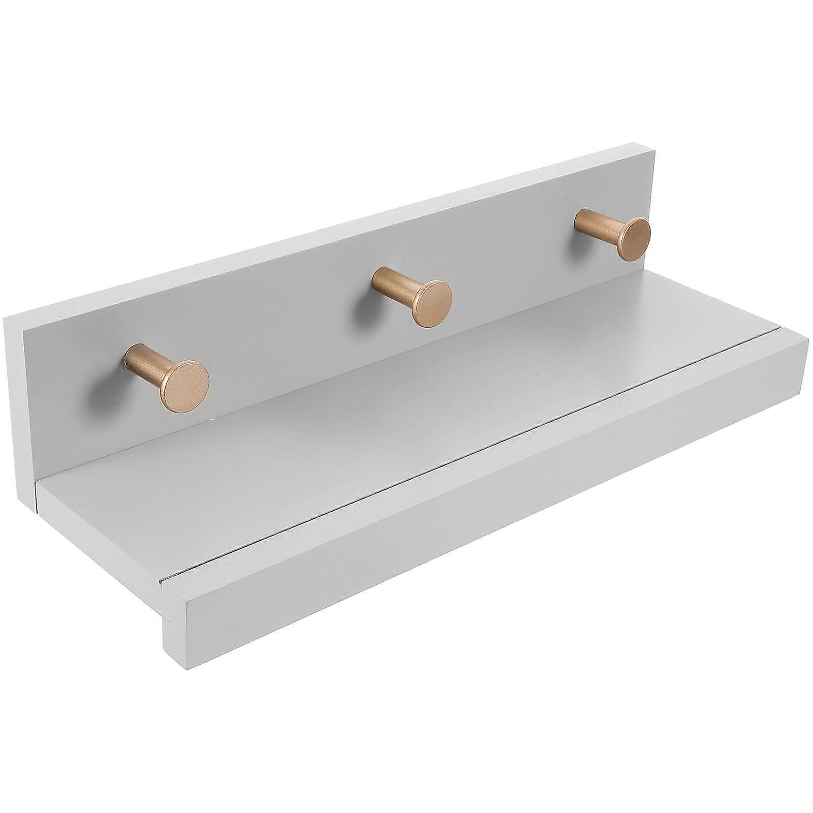 Bamboo Wall Mounted Floating Shelves With Hooks For Office Dorm 1Set