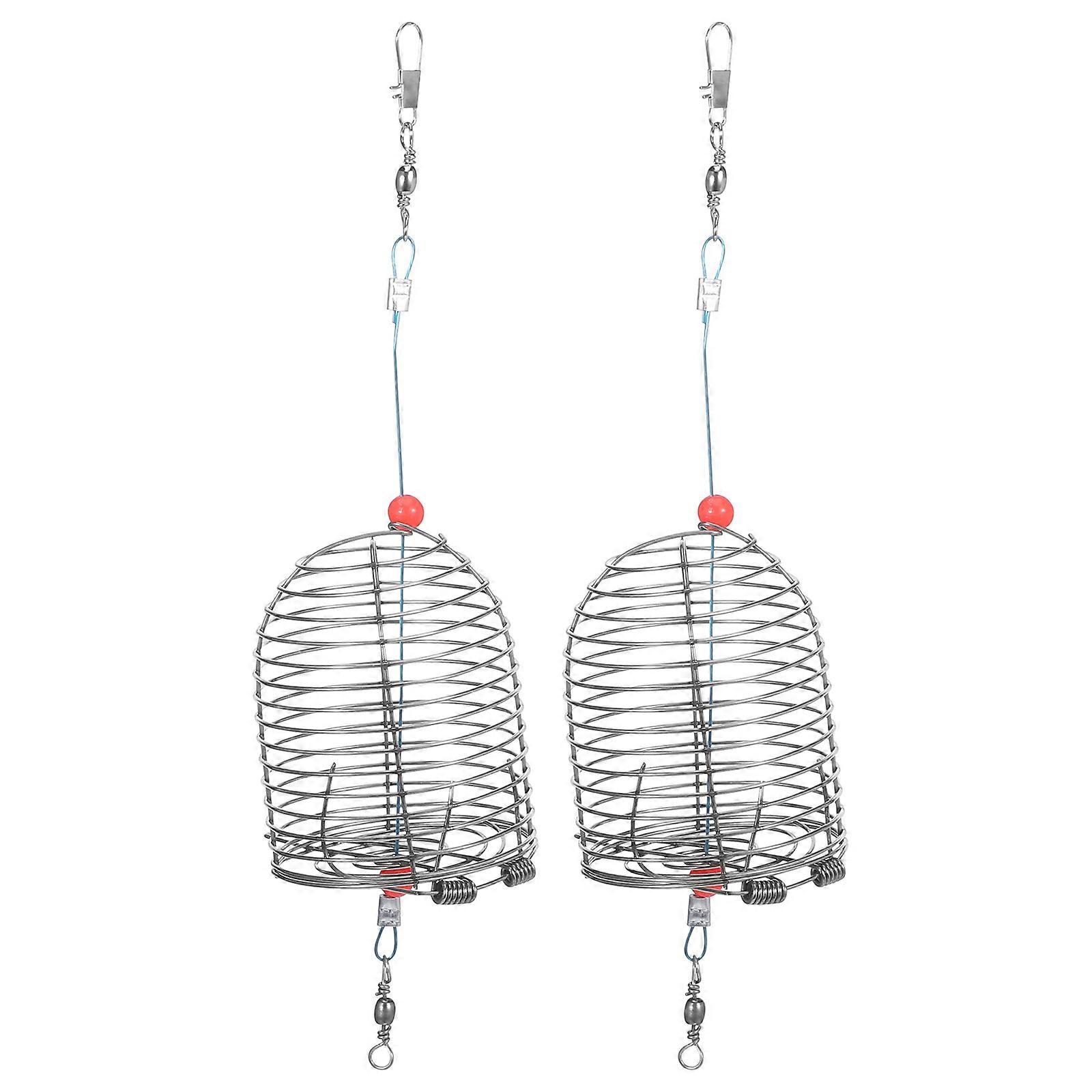 Fishing Bait Feeder 2 Pack Fishing Trap Basket Holder Designed For Fishing Lovers With Spring Mechanism Size L Red