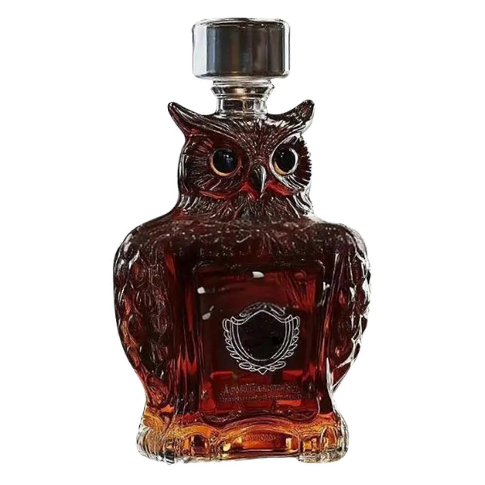 Whisky Decanter, Owl Shaped Spirits Container, Unique Gift for Men in Hospitality, 750ml Glass Carafe