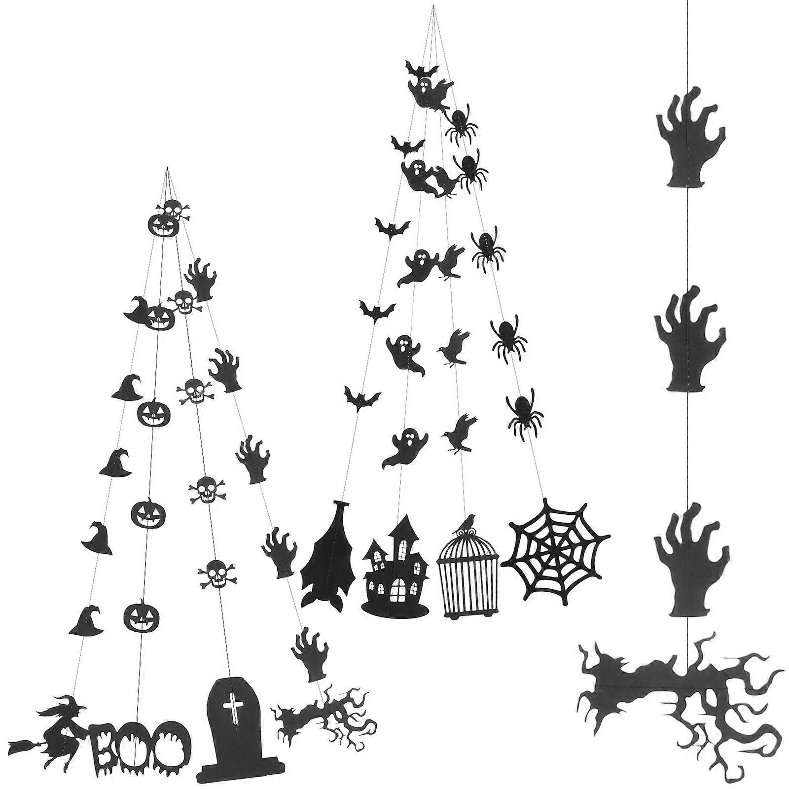 8pcs Halloween Hanging Pendants Spooky Witch & Ghost Ornaments for Home, Window, Garden & Fence Decorations to Create a Haunted House Atmosphere