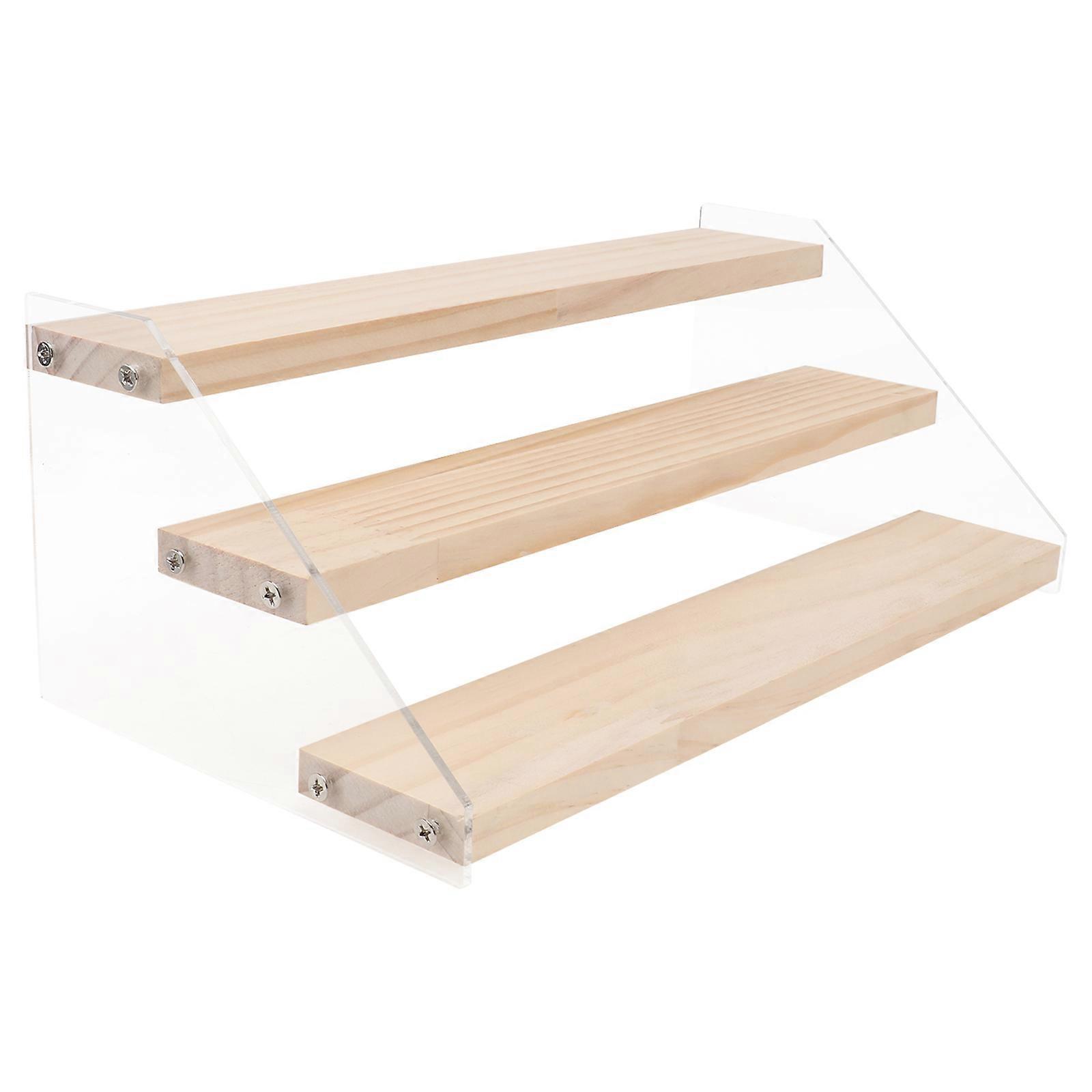 Khaki Acrylic Toy Model Rack for Displaying Dolls and Collectibles with Threetier Design