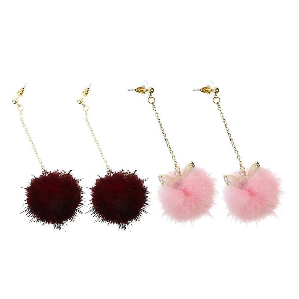 Cute Cat Ears Pompom Dangle Earrings with Fluffy Ball Design for Women Assorted Color Lightweight