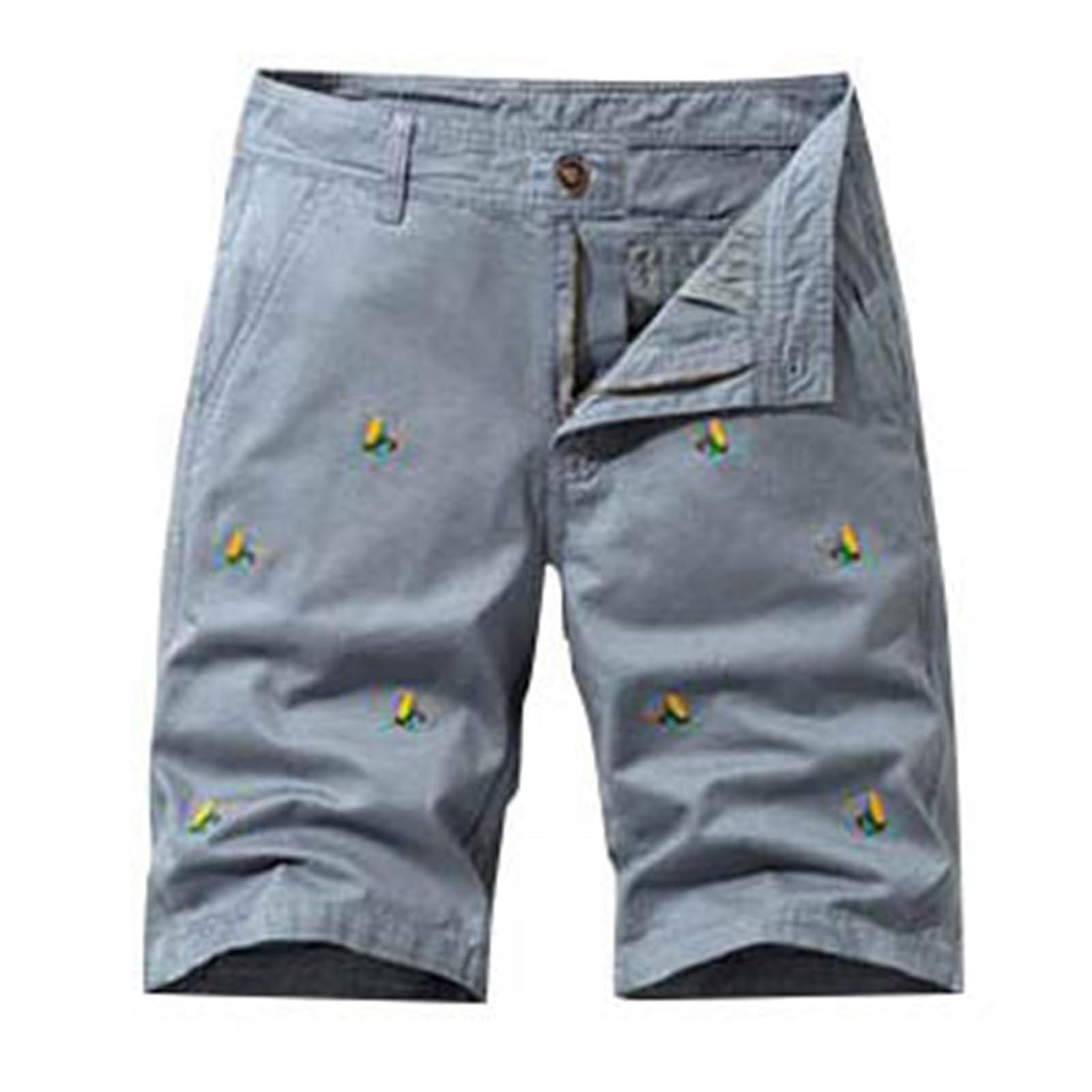 Cargo Shorts for Men - Gray Bermuda Work Shorts with Elastic Waist, Pockets - Size 30, Comfortable Chino Design