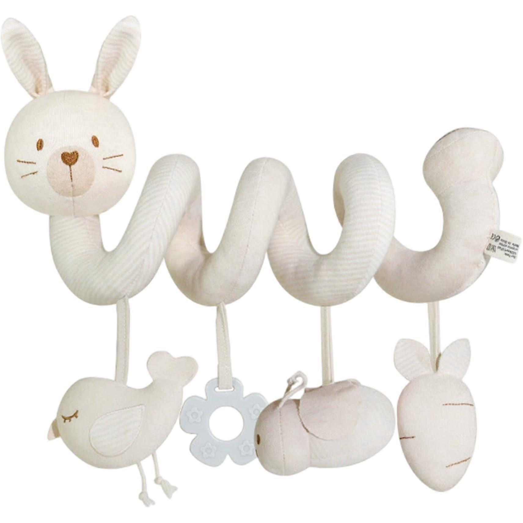Baby Car Seat Toy - Plush Spiral Hanging Toy for Crib with Squeaky Rabbit for Infants - Soft Fabric, Colorful Design