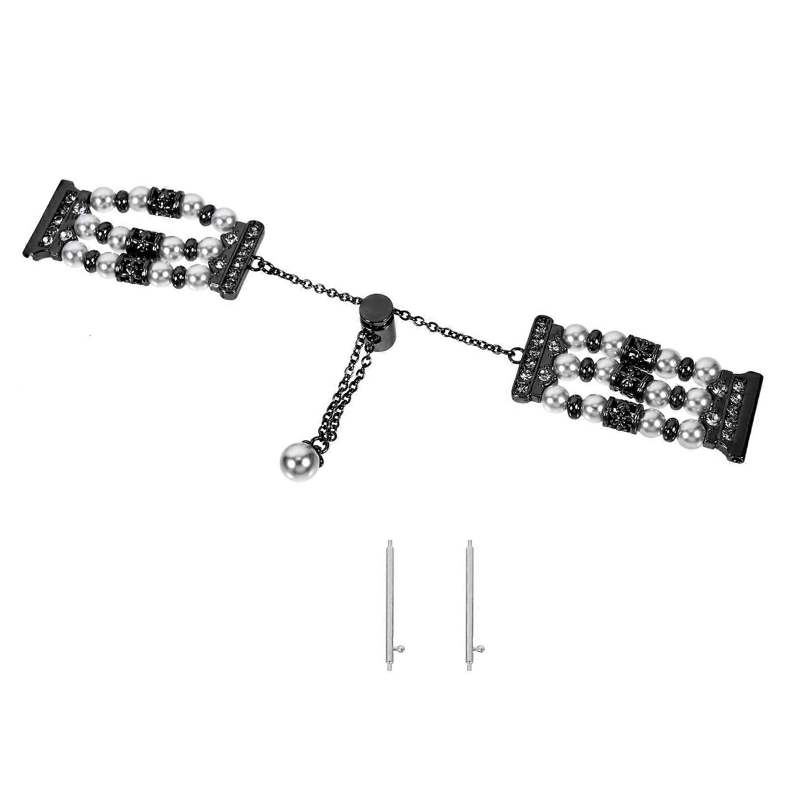 Pearl Watch Band Chain Style for Women Elegant Black Adjustable 1Set