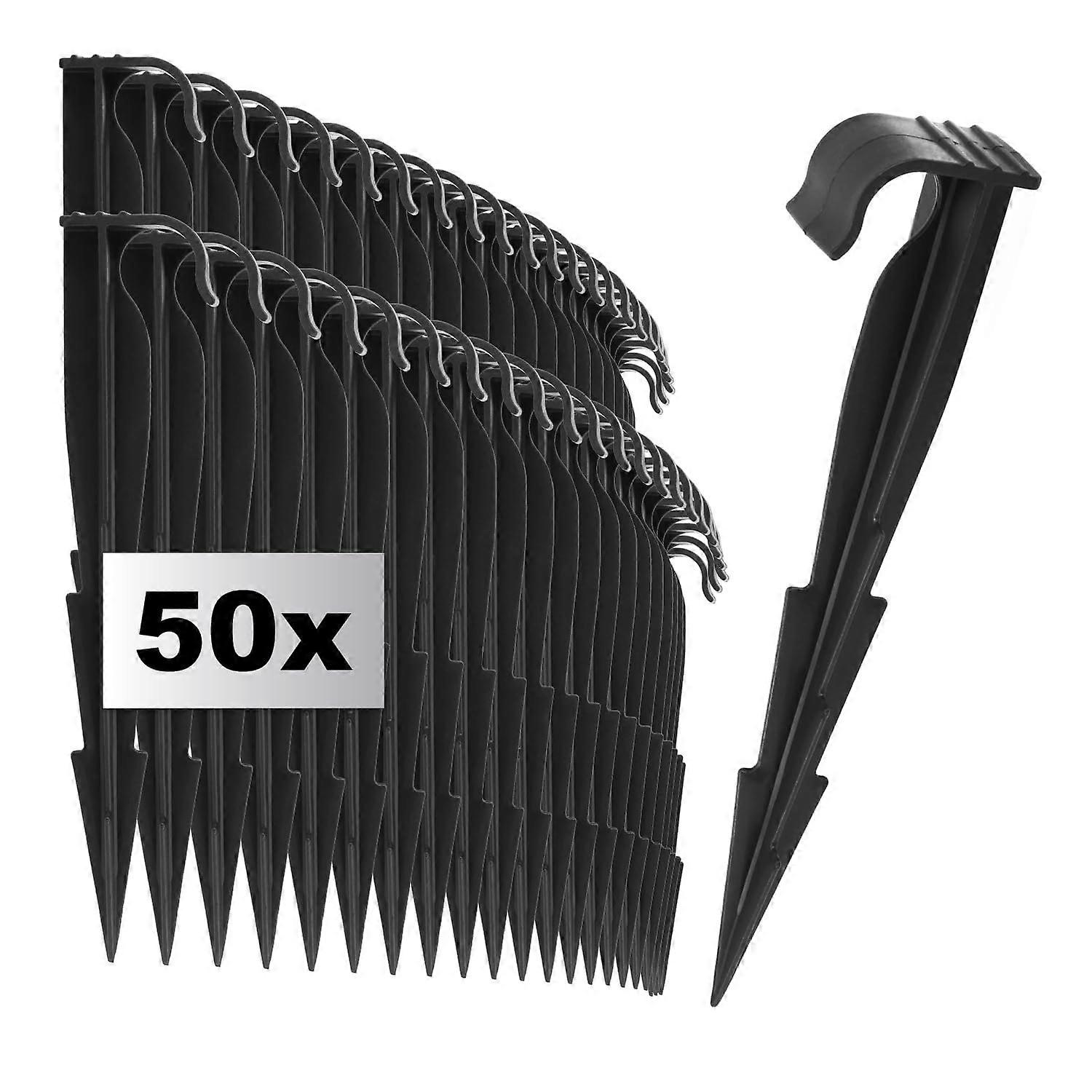 Fixing Hooks For Irrigation Pipes 50x, Plastic Ground Anchors, Barbed Ground Pegs For Hoses And Cables, Black