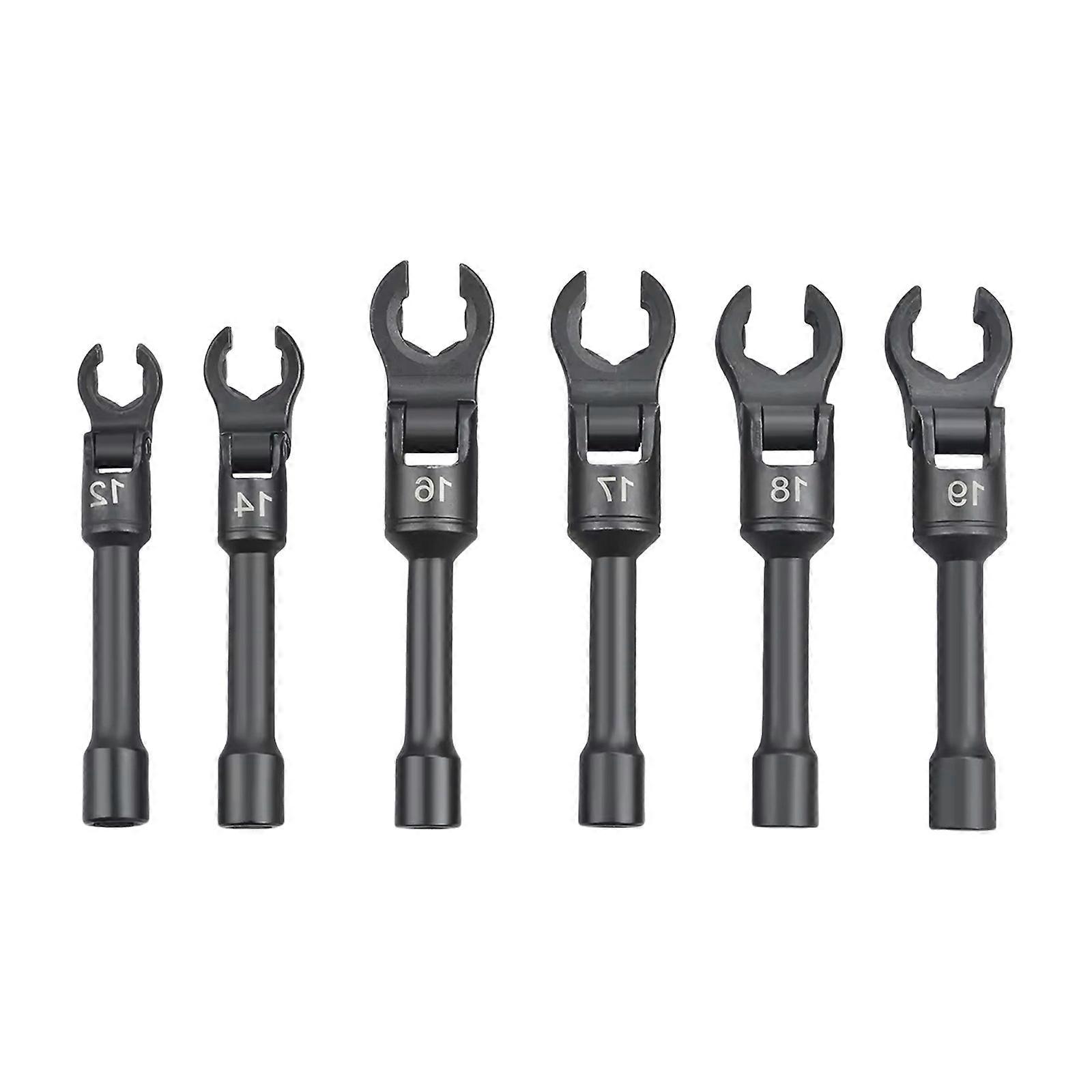 6Piece Hex Swivels Head Open End Wrench Set for Flare Nut 12-19mm Size Ranges For Automotive Repair With Ergonomic Grip Multicolor