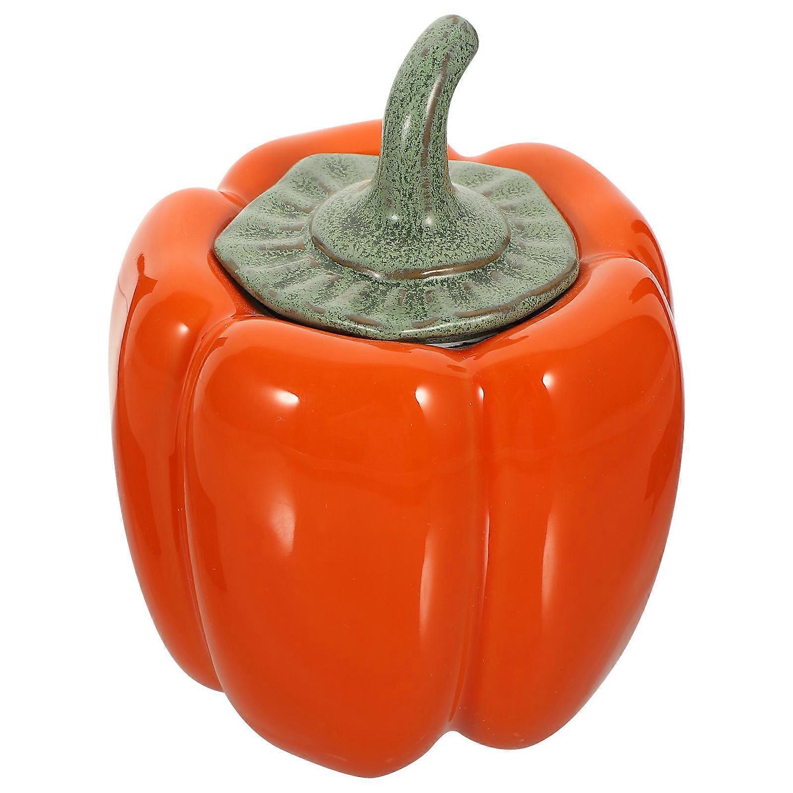 Ceramic Pumpkin Shape Tea Canister for Home Use Orange Material Sealed Storage 1Pcs