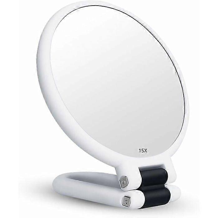 15X Magnifying Mirror Double Sided Folding Mirror With Handle Ideal For Makeup And Hairdressing White Yyv