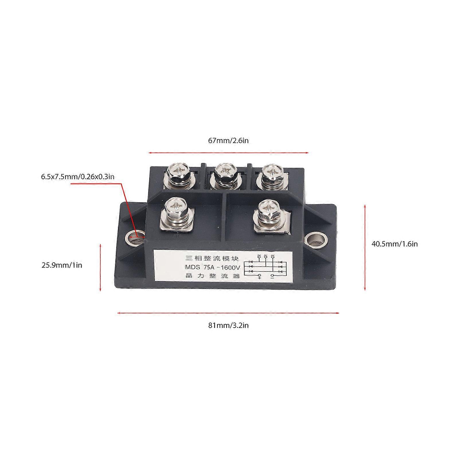 MDS75A 1600V 75A 3 Phase Bridge Rectifier ABS Brass 5-Terminal