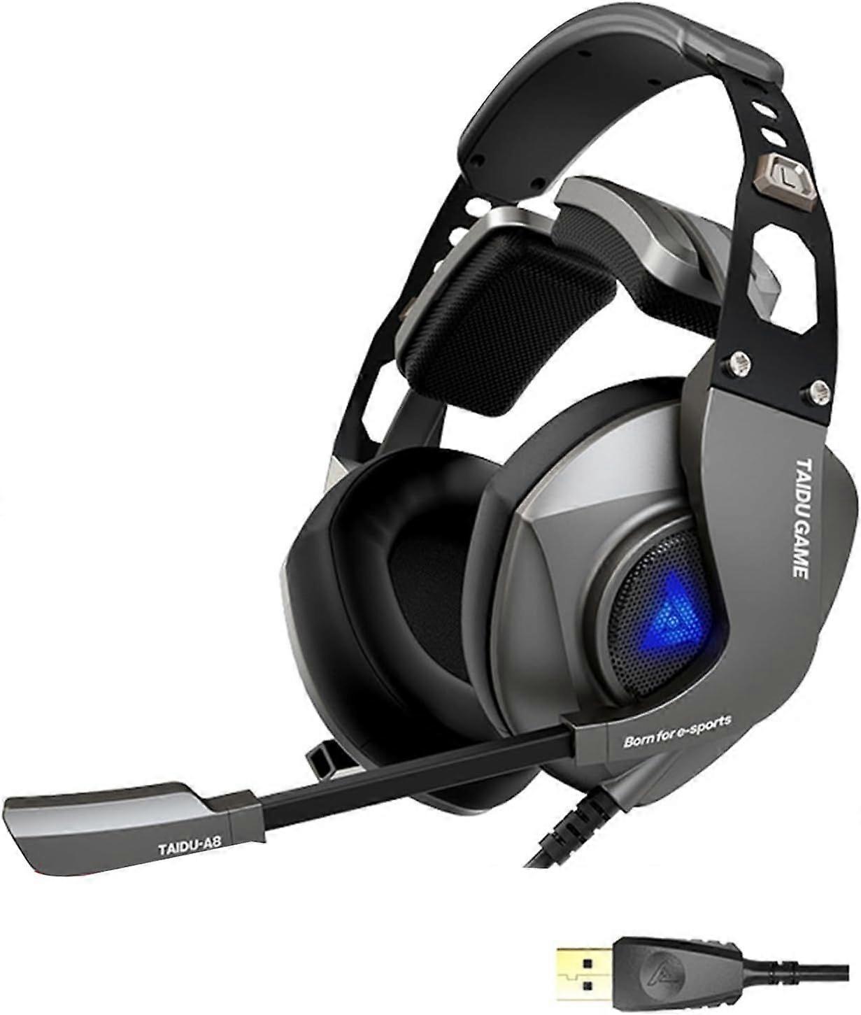 USB Gaming Headsets with Microphone with Color Light Adjustable Over Ear Corded with Sound Controls(Black)