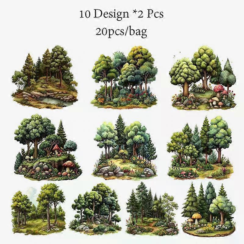 4Style 20Pcs/bag Paper and Ink Mountain Stream Series Sticker Pack for DIY Handbook Notebook Photo Frame Scrapbooking Decoration