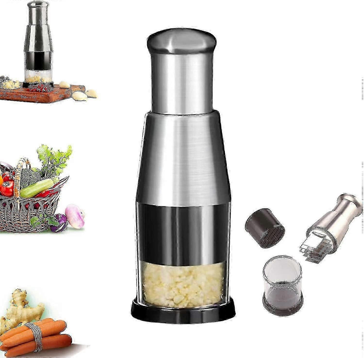 Multi-Function Garlic Press and Chopper Made from 304 Stainless Steel Kitchen Tool