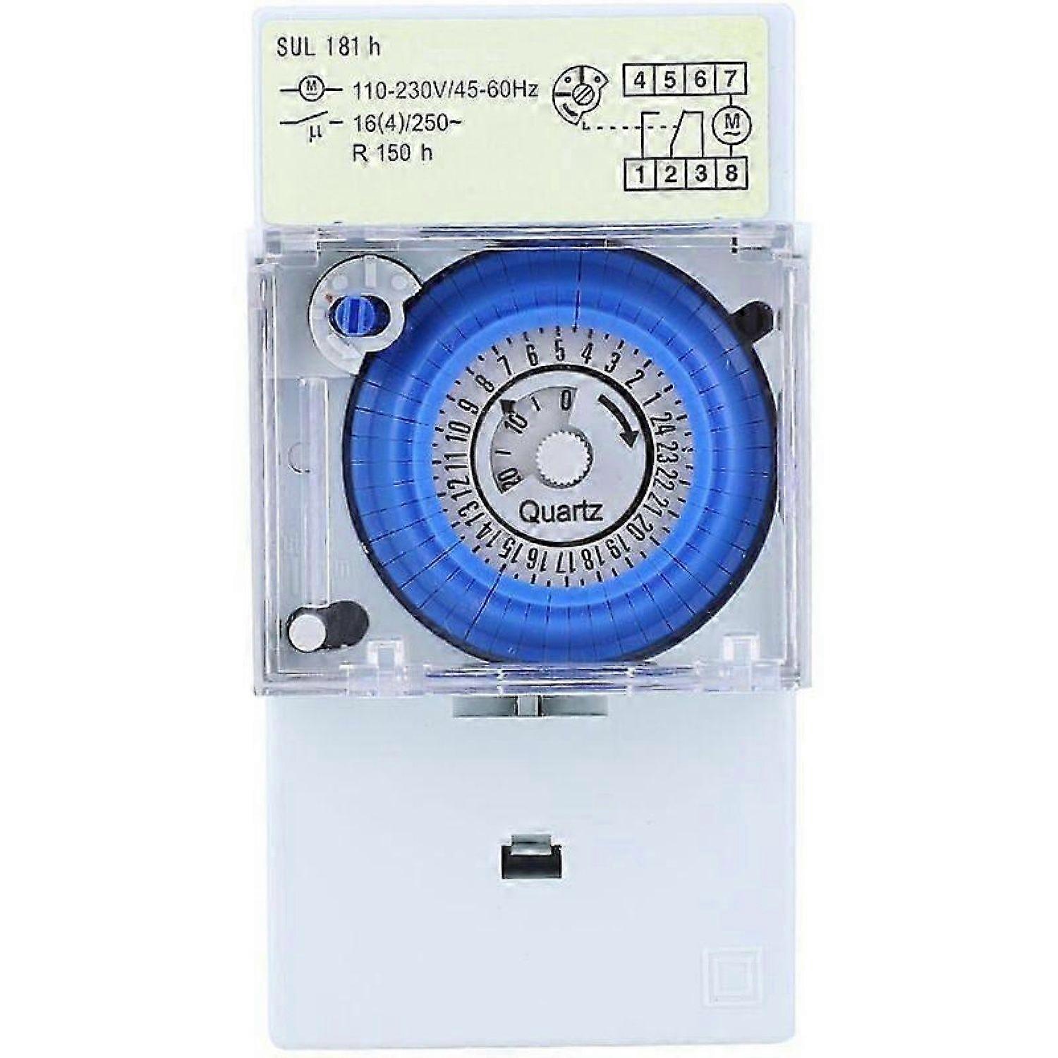 SUL181h Mechanical Timer, 24 Hour Quartz Timer, Modular Clock, Relay Switch, 110230VAC 16A -HK908