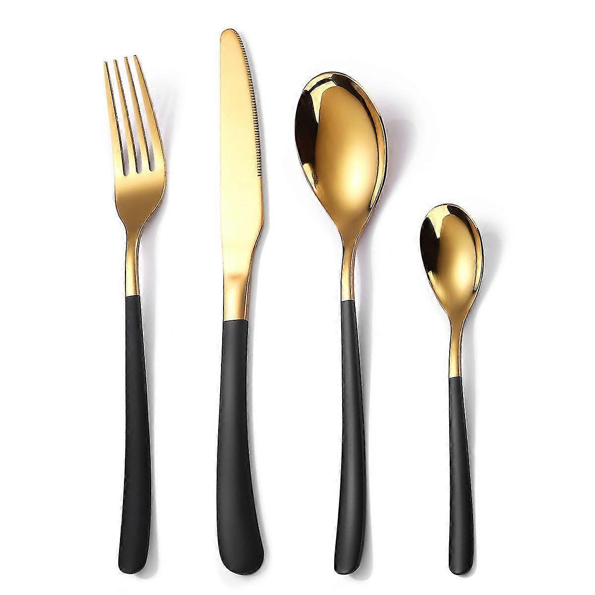 (Black)4 Piece Flatware Set, Stainless Steel Cutlery Tableware Set