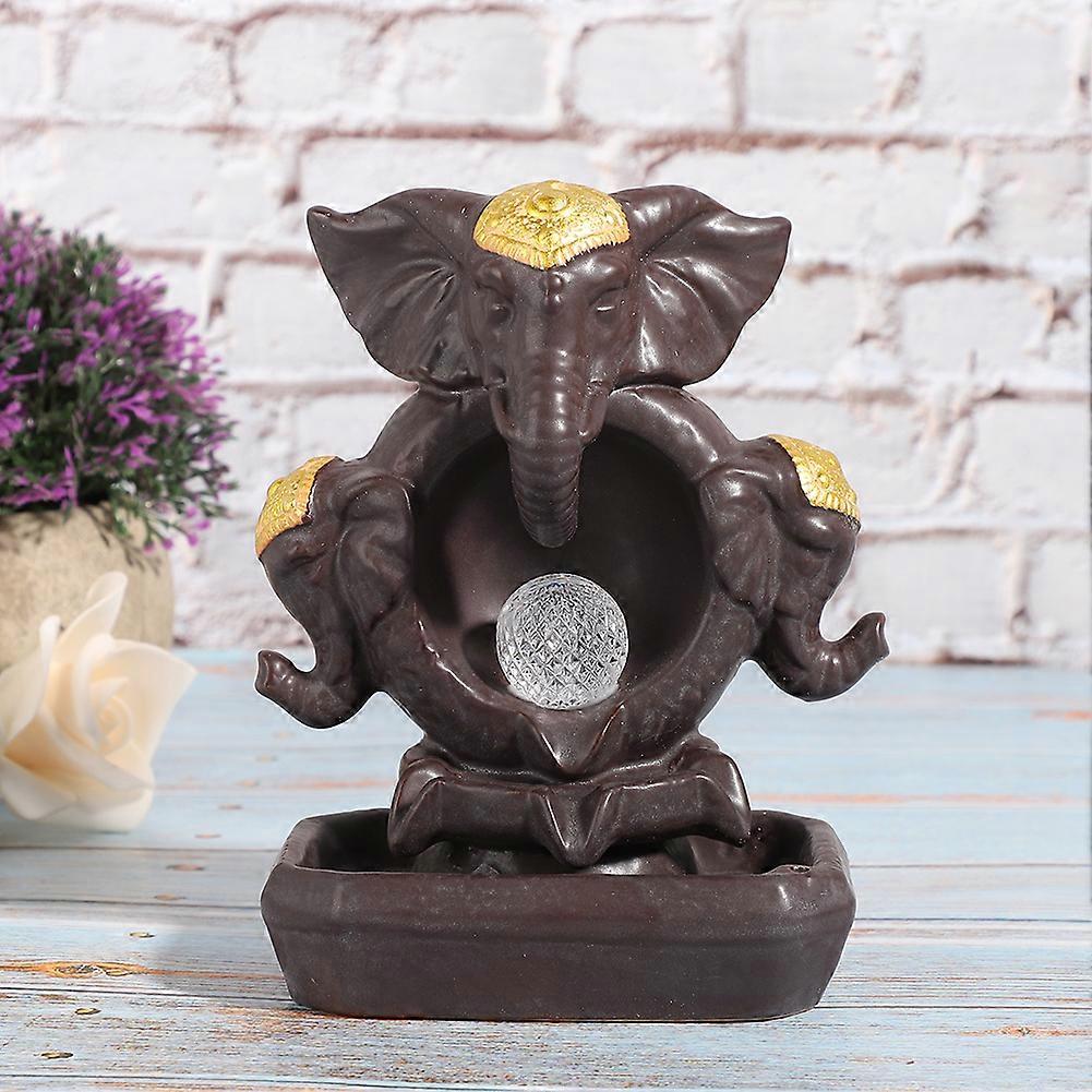 Ceramic Elephant Back Flow Incense Burner with LED Ball 10x14cm