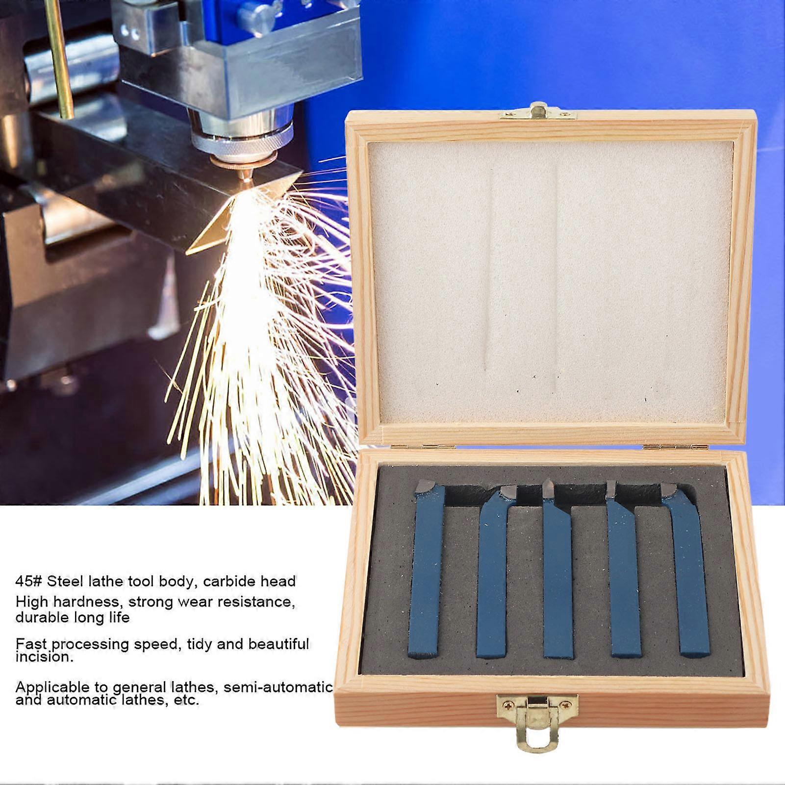 5PCS Lathe Turning Tool Set 10x10mm Carbide Tipped Welded