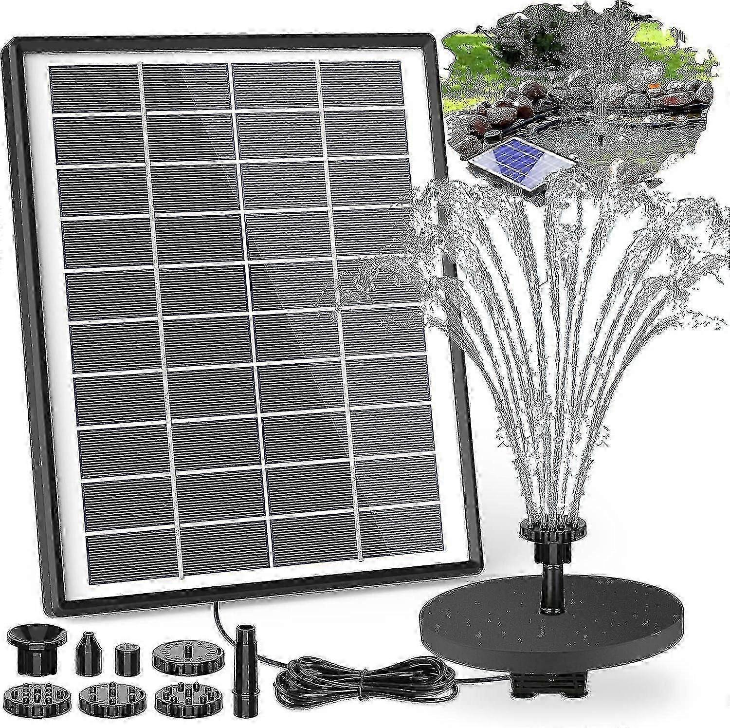 Aisitin 6.5w Solar Fountain Pump With1500mah Solar Pump Floating Fountain 6 Nozzles For Bird Bath Tank Pond Or En Ration