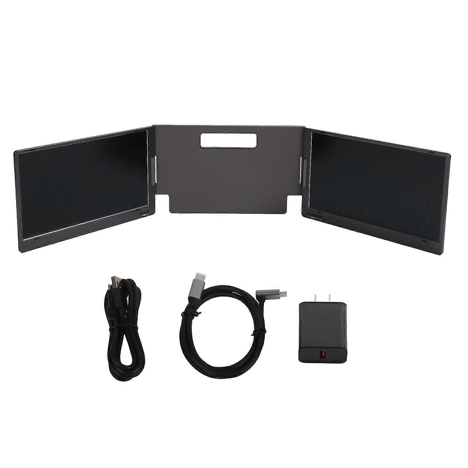 Triple Portable Monitor 14in FHD 1080P IPS Type C 360 Degrees Rotating Portable Screen for Laptop Within 15.6in 100240V US Plug