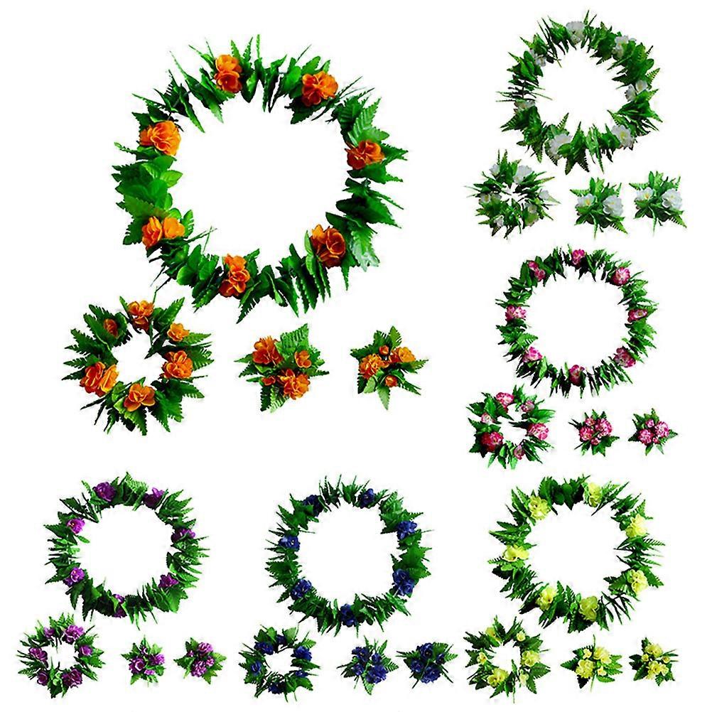 Hawaiian Flower Garland Party Garland Set for Luau Party White 4Pcs in 1 Set