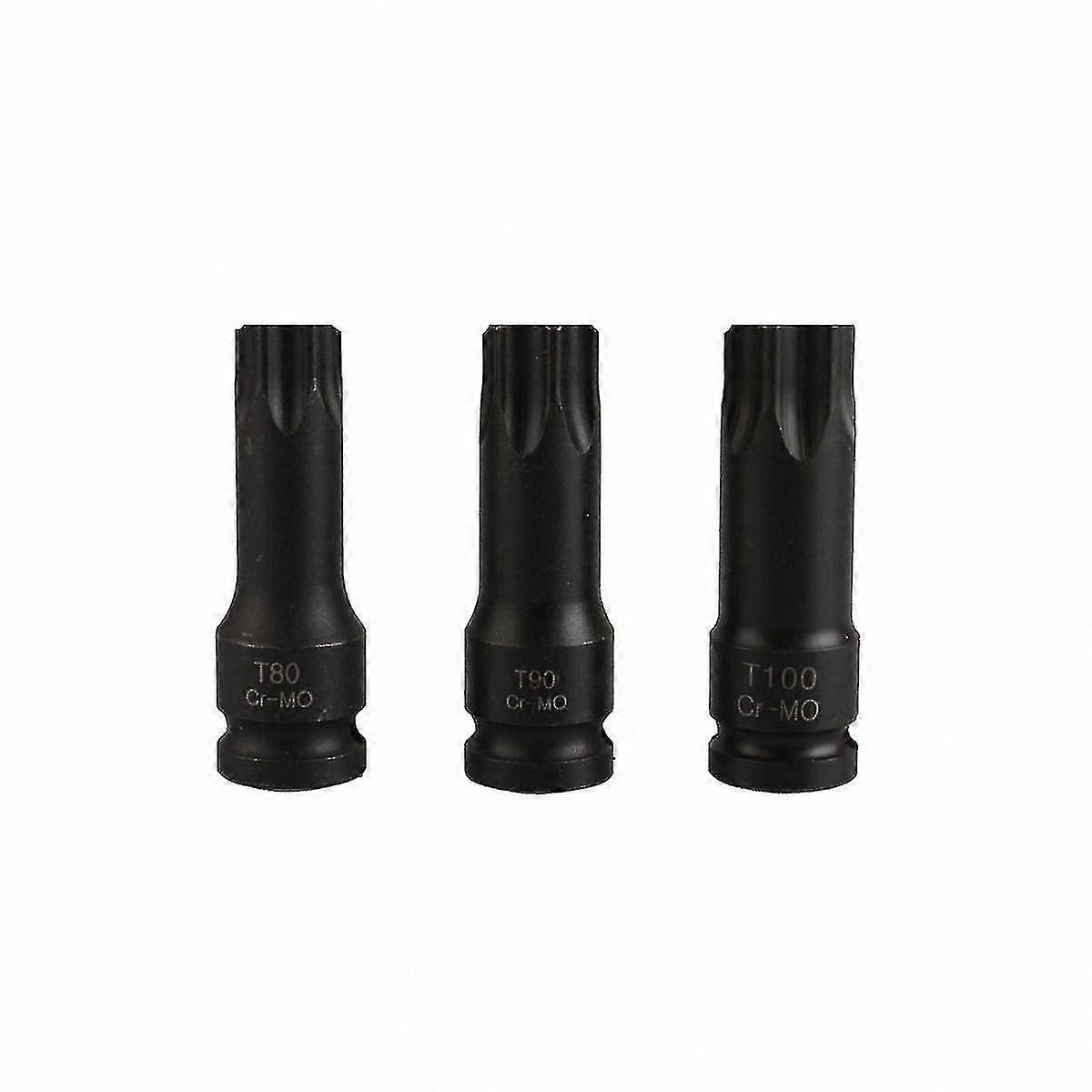 3-Piece Hexagonal Torx Socket Set, T80 T90 T100 Sizes, Compatible with Pneumatic Wrench Tools