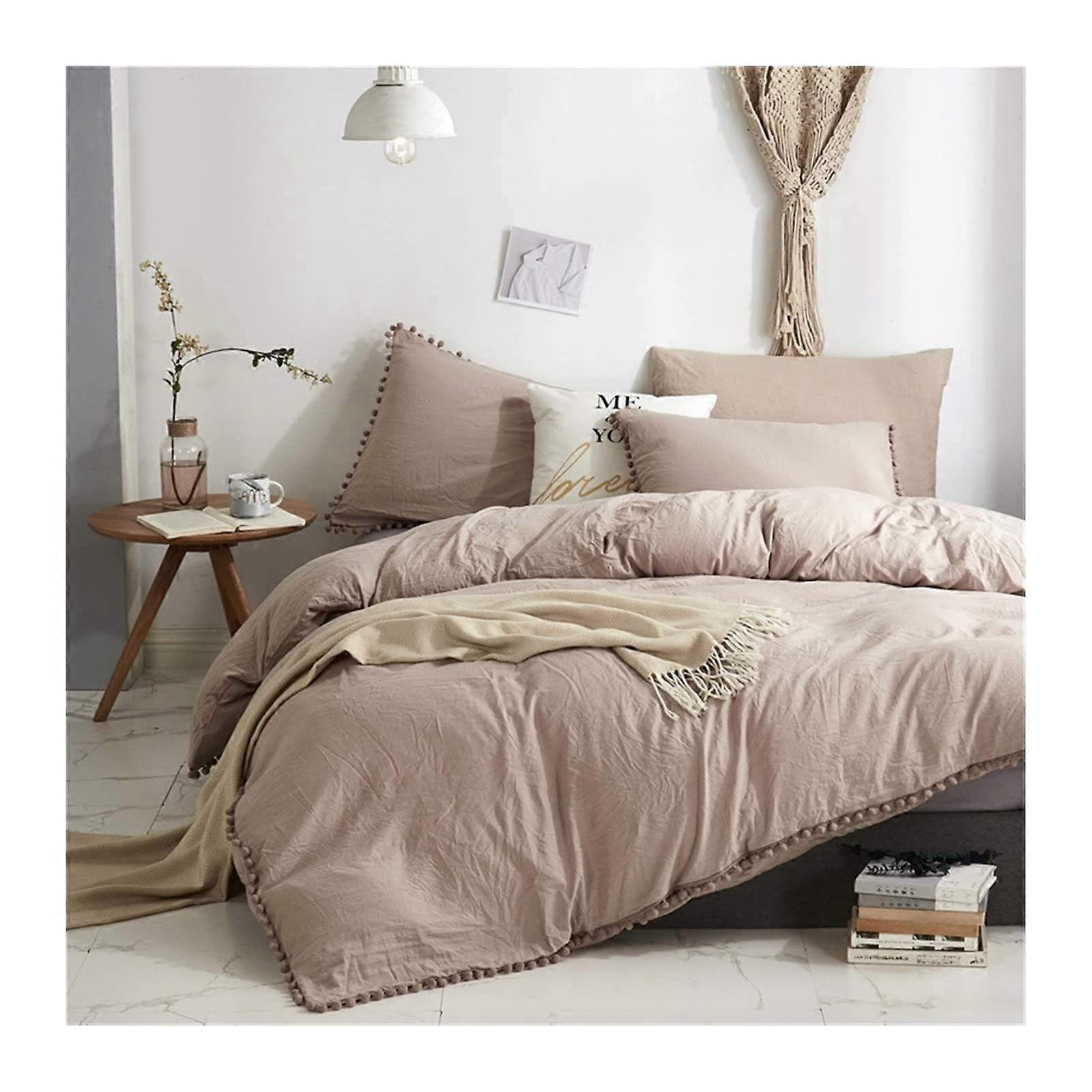 Bed Sheet Set Duvet Cover Fringe Trim Design Furball Tassels Soft King Size 3Pcs Set Color G1