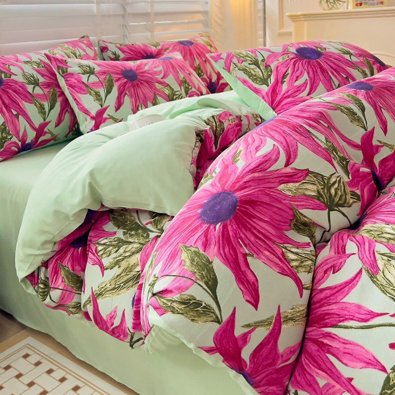 Cotton Duvet Cover Set 220x240cm with Bed Sheet 230x245cm and 2 Pillowcases 48x74cm - Soft Easy Care Bedding Set