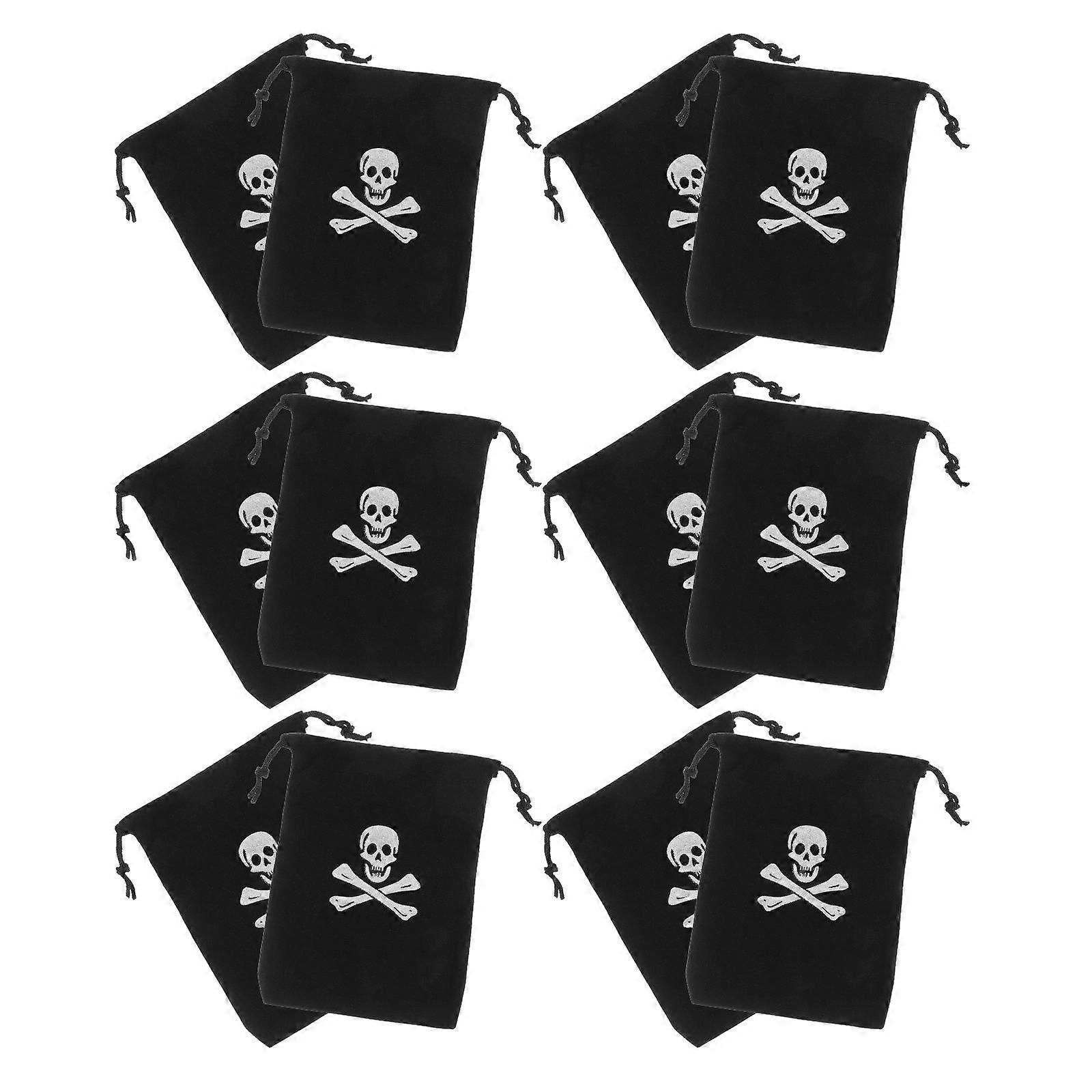 Drawstring Storage Bag Drawstring Bags Party Favor Pirate Theme 6.1×4.5×0.1in 12Pcs