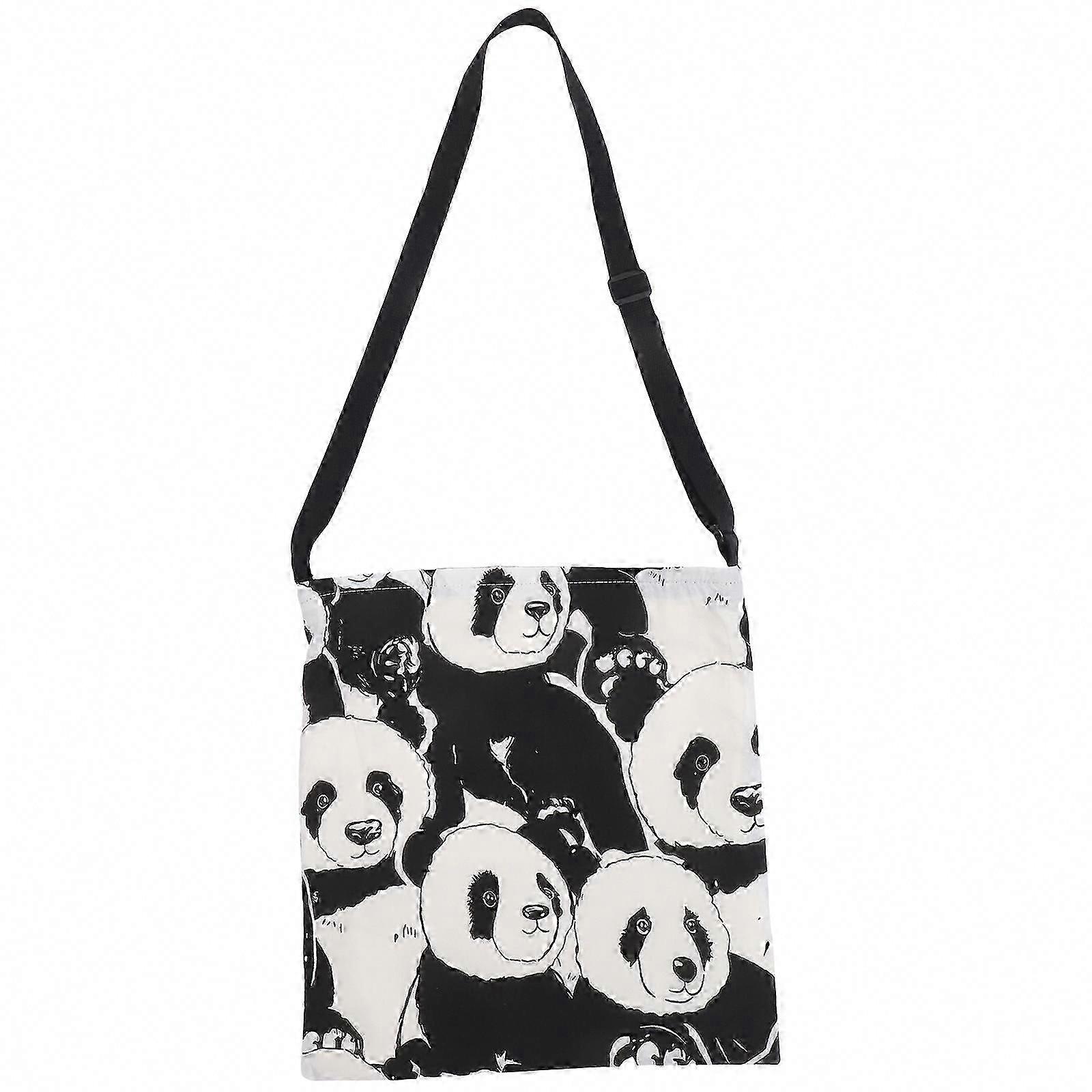 Large Capacity Panda Canvas Storage Bag Black Grocery Tote