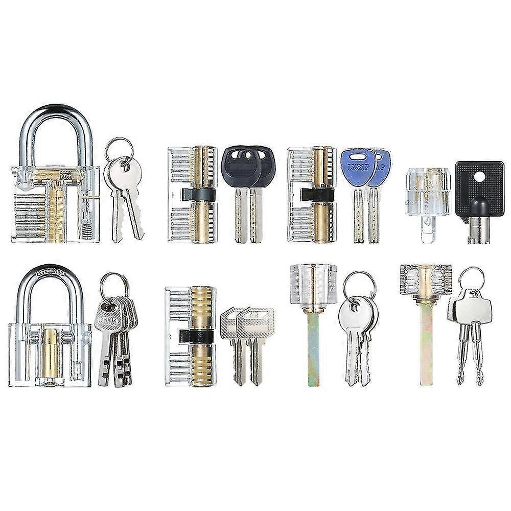 8 PCS Visible Practice Lock Set Transparent Padlock Tubular Lock Picking Training Locksmith Tools Lo
