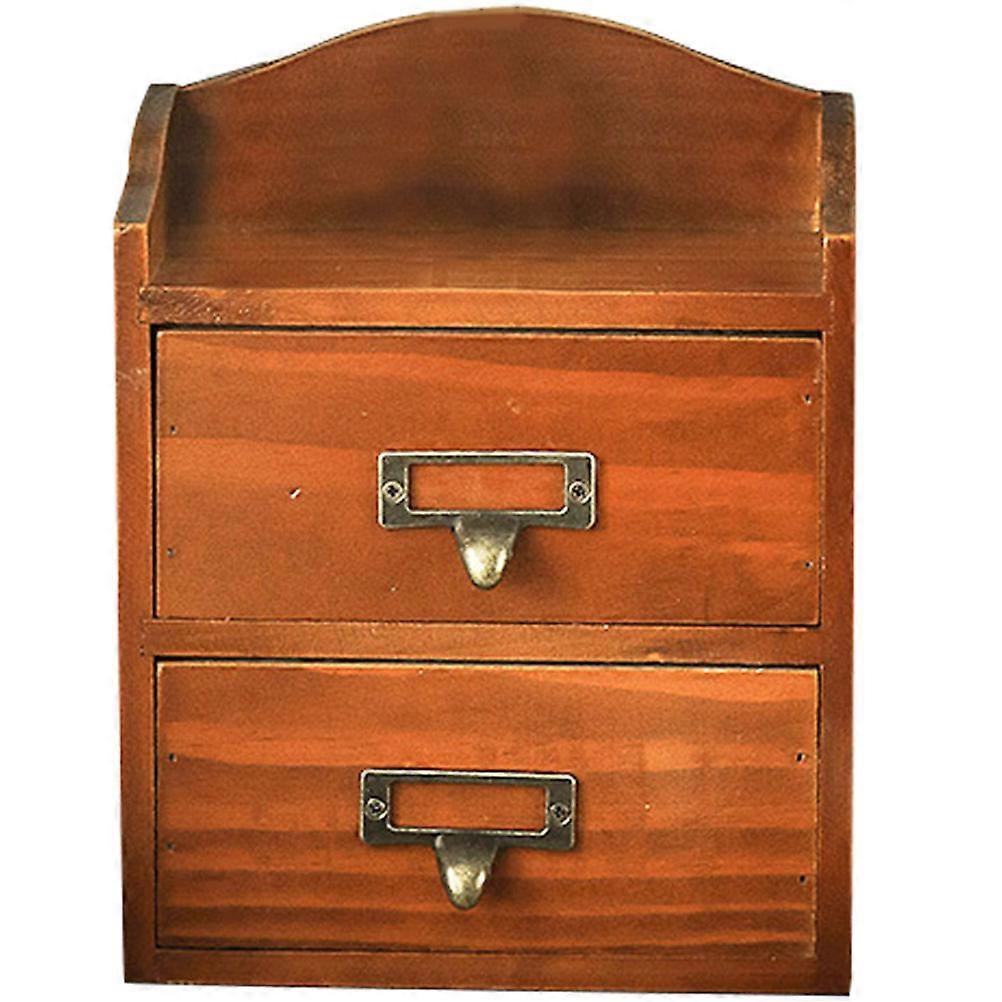 Brown Wood Storage Box for Office Use 2Pcs Desktop Drawer Holder