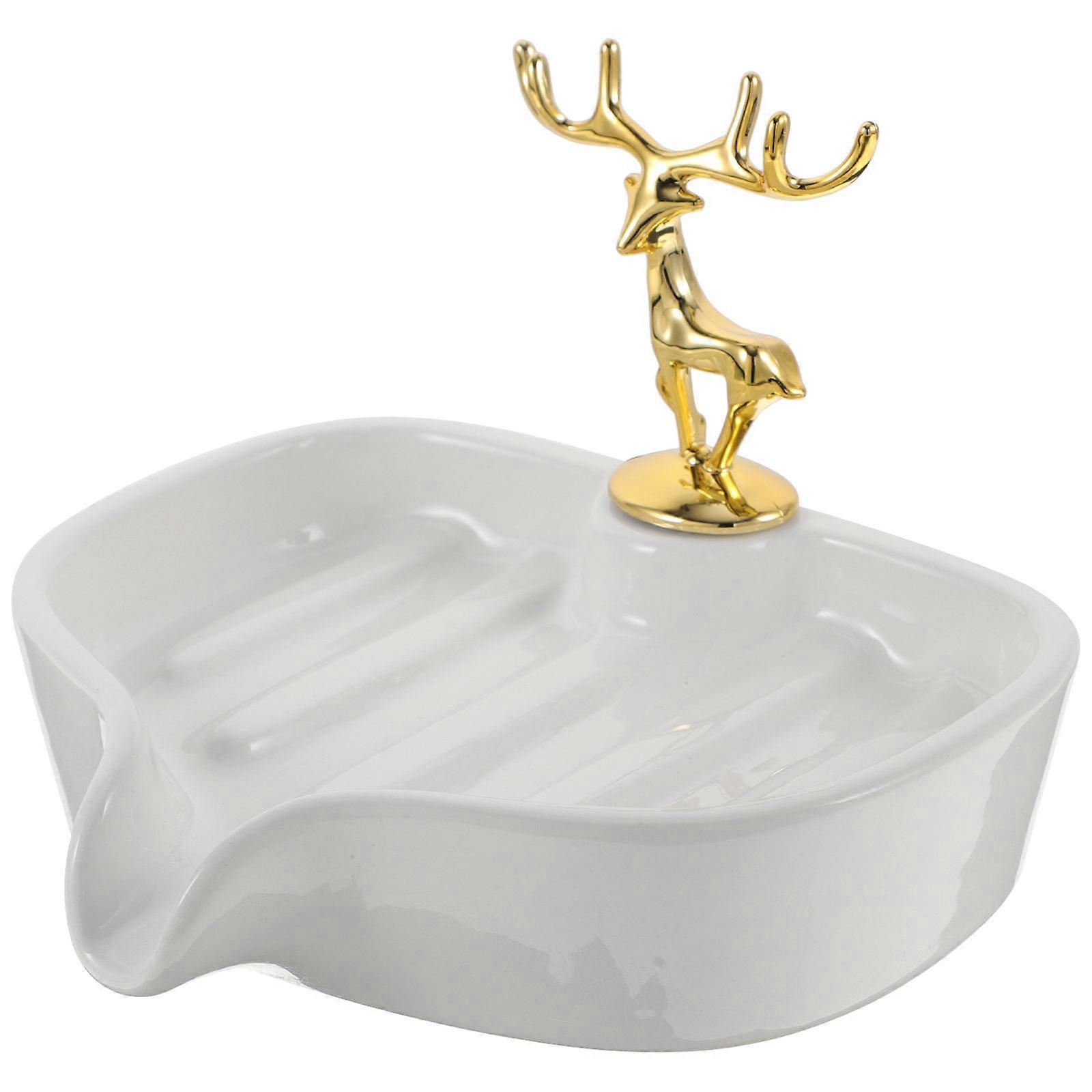 White Ceramic Soap Container For Public Washroom Use In Rectangular Shape With Sponge Storage Function 3Pcs