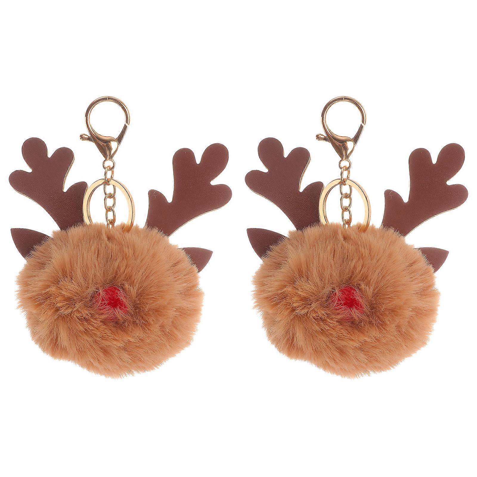 Keychain Pom Pom Elk Keychain for Key Use 2Pcs Cute Christmas Gift