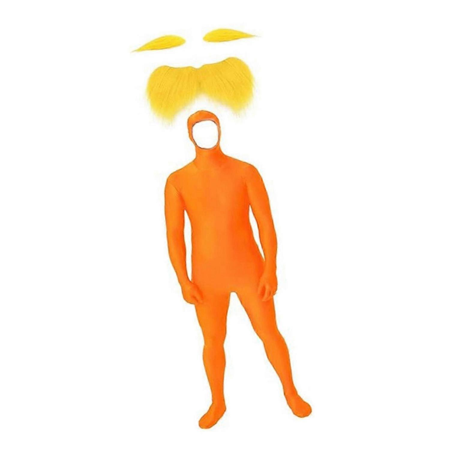 Halloween Tangerine Costume Accessories Fake Mustache Beard and Yellow Eyebrows Open Face Bodysuit f