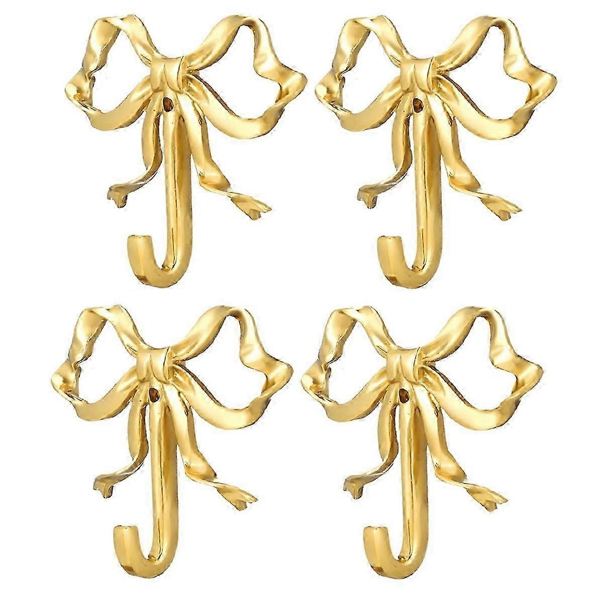 2025 Latest Model  4 Pack Gold Bow-Knot Hooks Brass Bow Wall Hooks Door Hanger Towel Hooks for Home