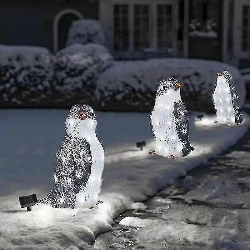 3pc Light-up Penguin decoratiuni de Craciun in aer liber cu led-uri de gradina Lumini