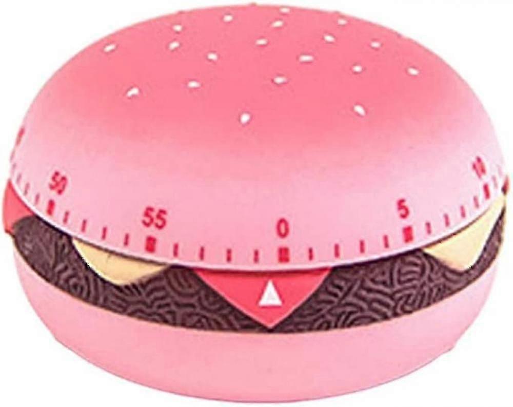 60 Minute Kitchen Mechanical Timer, Food Hamburger Shape Kitchen Timer (pink)