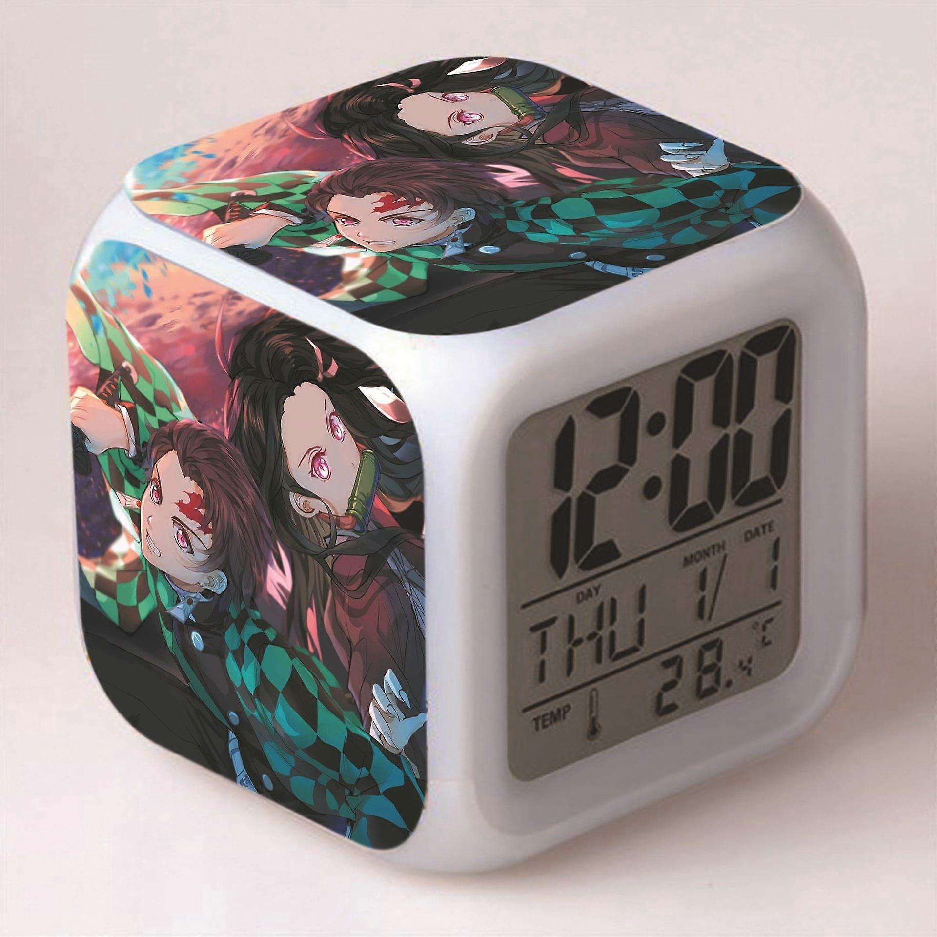 LED Alarm Clock with Demon Slayer Pattern, Glowing Colorful Digital Table Clock - Compatible with HTNL#468, Creative Gift for Kids & Adults