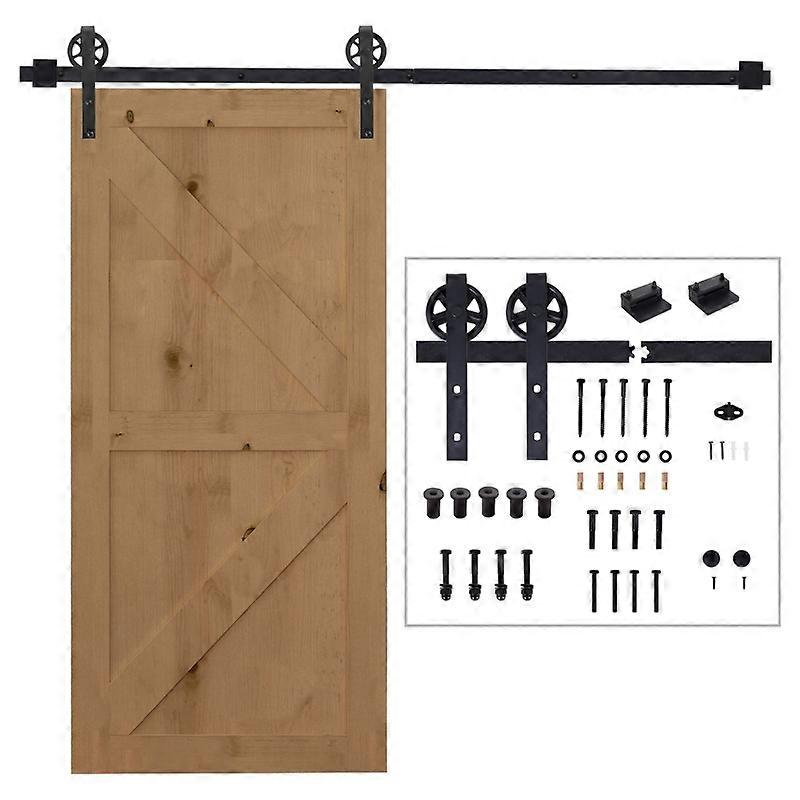 HOMCOM 200cm Sliding Door Hardware Kit Carbon Steel Black Set