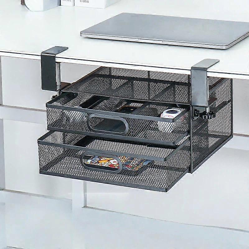 Under Desk 2-Layer Drawer Storage Basket Office Desk Cosmetics Stationery Storage Rack