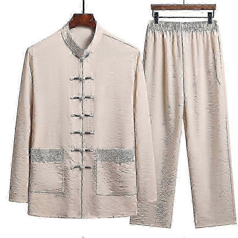 Conjunto de uniforme masculino de kung fu chinês tradicional de outono - mistura de algodão e linho, blusa retrô com calças, roupa respirável de tai chi com fivela hanfu